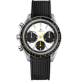 Chronographe Racing 42 – Cadran Blanc avec Sous-Cadrans Noirs | Boîtier Acier & Bracelet Caoutchouc Noir & Lunette Tachymètre Noir Jaune